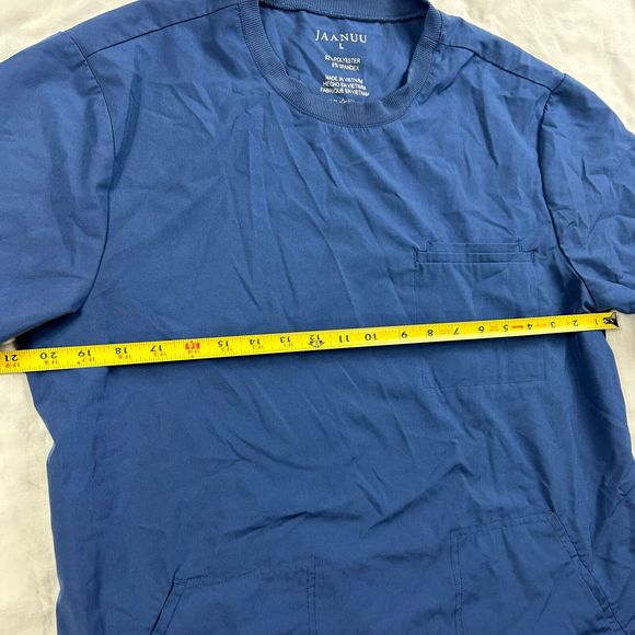 Jaanuu Men's Basic 2-Pocket Crew Neck Scrubs Top Navy Blue Size‎ L J86012 - Picture 3 of 6